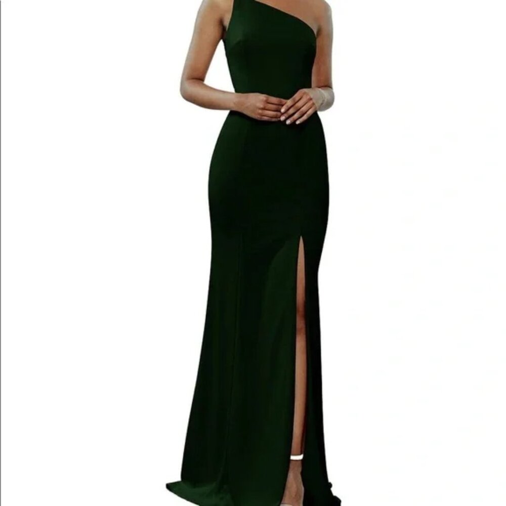 Amsale Hunter Green Crepe Bridesmaid Dress (Size 8)